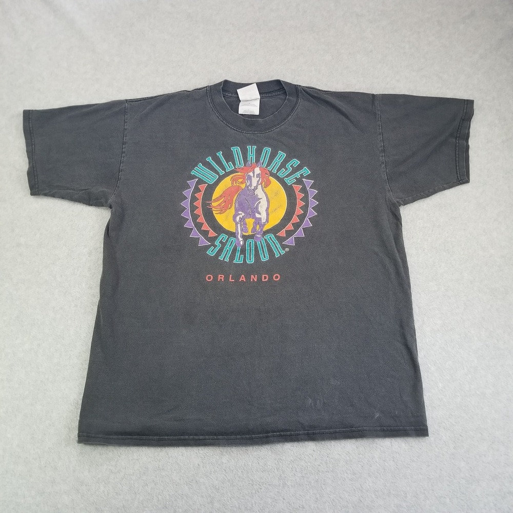 VTG Wildhorse Saloon Shirt Mens Large Faded Black Orlando FL Horse Graphic Y2K